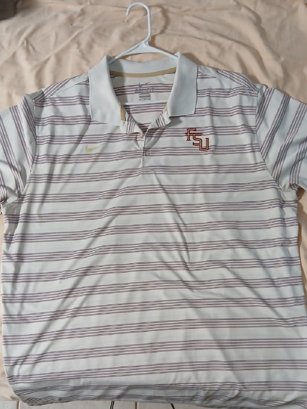Nike FSU Polo Shirt - White with Garnet Stripes